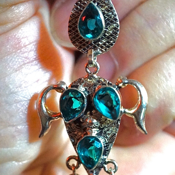 Sterling Silver and Teal Quartz Chandelier Earring - Picture 3 of 5